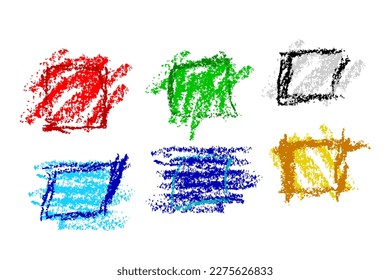 simple colorful crayon sketch square and scribble frame, set 5
