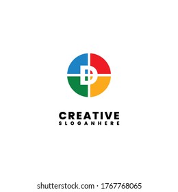diseño sencillo y colorido de la letra D del logotipo aislado en fondo blanco.