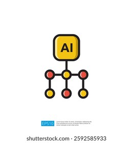 a simple, colorful diagram representing artificial intelligence (AI) with nodes connected, symbolizing data flow or network structure