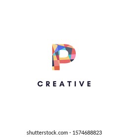 simple colorful digital vibrant monogram P logo letter creative design concept.