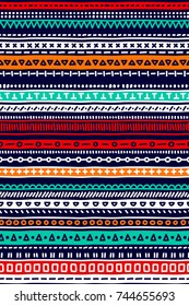 Simple colorful doodle geometric striped seamless pattern, vector