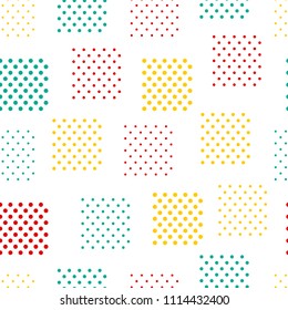 Simple colorful doted squares on white geo seamless pattern, vector
