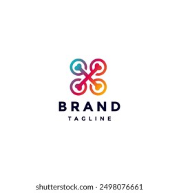 Simple Colorful Drone Bone Logo Design. Colorful Crossbones With Propellers Logo Design.