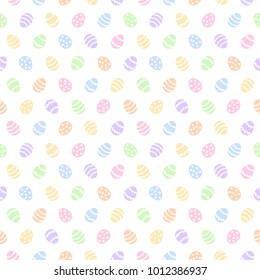 Simple colorful Easter seamless vector pattern. Various painted stylized tiny eggs regular texture. Flat design Easter, spring background. Multicolor template for cards, greetings. Soft pastel colors.