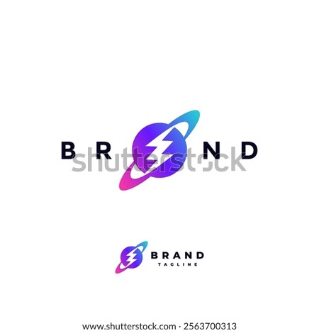 simple colorful electric planet Logo Design. Powerfull Lightning Ring Planet Logo Design.