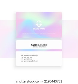 Simple colorful Feminine holographic business card template vector design