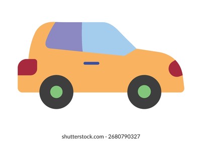 Un icono de diseño plano simple y colorido de un coche compacto hatchback. Esta ilustración minimalista es perfecta para transporte, viajes o conceptos de Web. Gráfico de vista lateral aislado.

