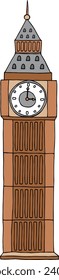 Simple colorful flat drawing of the English historical landmark monument of the BIG BEN, LONDON