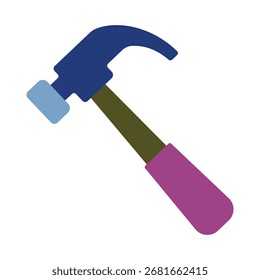 Un icono plano simple y colorido de un martillo de garra. Un símbolo gráfico moderno que representa proyectos de construcción, reparación y bricolaje. Aislado en un fondo blanco.
