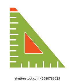 Icono plano simple y colorido de una Regla cuadrada o triangular. Esta herramienta geométrica es perfecta para conceptos de matemáticas, arquitectura y diseño educativo.

