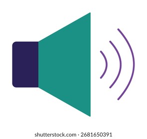 Un icono plano simple y colorido de un altavoz con ondas de sonido. Este gráfico representa audio, volumen, sonido, notificaciones y anuncios. Símbolo aislado para el diseño de interfaz de usuario de Web y App.
