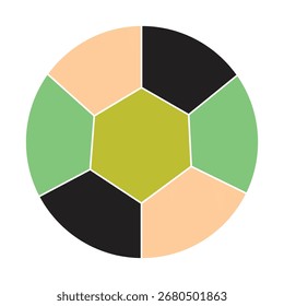 Uma ilustração plana simples e colorida de uma bola de futebol abstrata. Este moderno, ícone de esportes estilizado é perfeito para temas de esportes criativos e logotipos de equipe.
