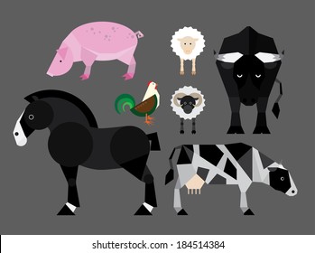 Simple colorful flat illustration of farm animals	