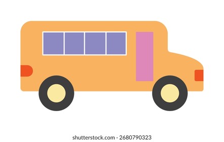 Una ilustración plana simple y colorida de un autobús escolar. Este lindo vehículo de dibujos animados es perfecto para diseños de regreso a la escuela, materiales educativos y proyectos infantiles.
