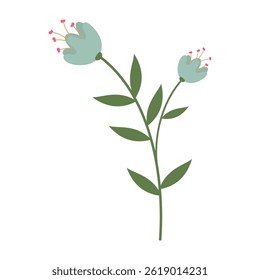 Simple and colorful flower illustrations with green stems and leaves on white background. Spring and Summer Season