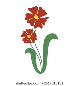 Simple colorful flowers and leaves on a white background. Spring and Summer Season