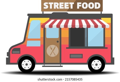 simple colorful food truck isolated on white background, vector illustration