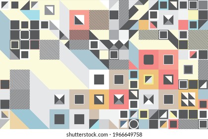 Simple colorful geometric shapes, gray background, vector illustration