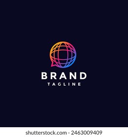 Simple Colorful Globe Message Logo Design. Colorful Globe Icon Inside Bubble Text Logo Design.