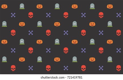Simple Colorful Halloween Icon Pattern Isolated in Black Background For Wallpaper, Bandana, Web Banner, Bed Cover, Pillow Case