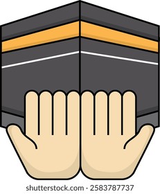 simple colorful hand praying and kabah icon illustration design