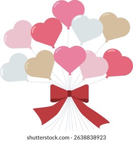 Simple and colorful heart balloons with ribbons Vector illustration for gifts, birthdays, and celebrations