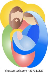 Simple colorful Holy Family Mary Joseph and Jesus Christmas vector illustration