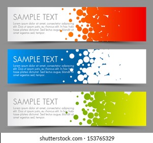 Simple colorful horizontal banners - with circle motive - red, blue and green