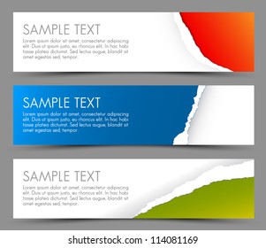 Simple colorful horizontal banners - with torn away corners