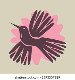 Simple and colorful hummingbird drawing. Hand drawn in boho style.