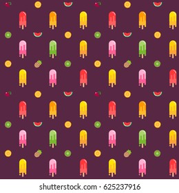 Simple colorful ice cream background. Seamless vector pattern with fruit popsicles