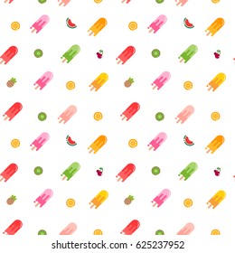 Simple colorful ice cream background. Seamless vector pattern with fruit popsicles
