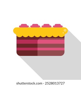 Simple colorful icon of a layered cake with frosting, a fun illustration for a bakery or cafe
