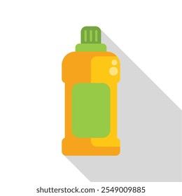 Simple colorful icon of a plastic bottle for household chemicals, with a long shadow on grey background