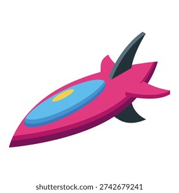 Simple colorful icon of a rocket flying in space with a porthole