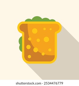 Simple colorful icon of a toasted sandwich with a green salad filling, ideal for food blogs and recipe websites