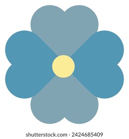 Una ilustración simple y colorida de una flor azul con cuatro pétalos y un centro amarillo sobre un fondo blanco.