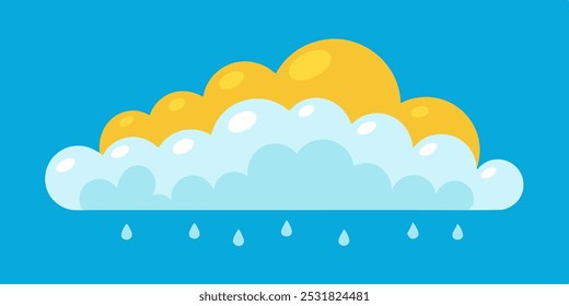 A simple and colorful illustration of a cloud with rain drops falling from it. Perfect for children's books, websites, or any project that needs a touch of whimsy.