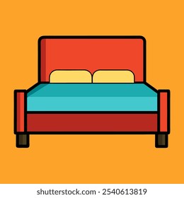 A simple and colorful illustration of a double bed with two pillows, perfect for adding a touch of homey charm to your designs. This vector graphic is ideal for websites, apps.