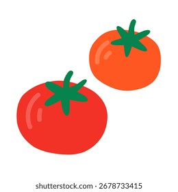 Una ilustración simple y colorida con dos tomates con subgrupos verdes.