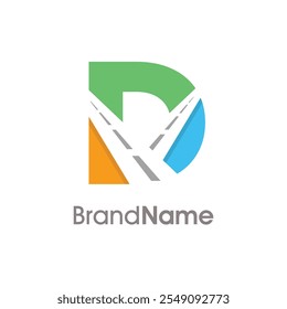 Simple and Colorful Illustration logo design initial D Combine with Road icon. The logo good for company related transportation, delivery and Logistics.