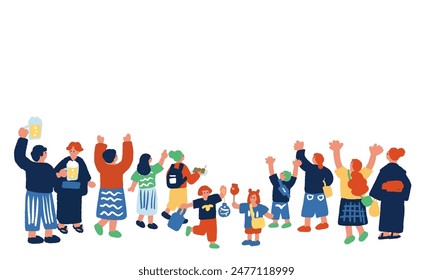 A simple and colorful illustration of people enjoying a summer festival