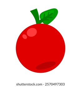 A simple and colorful illustration of a red apple with a green stem and leaf. Vector illustration.