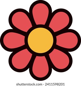  A simple, colorful illustration of a red flower with a yellow center on a white background.