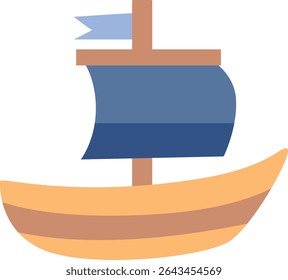 A simple and colorful illustration of a sailboat with a blue sail, perfect for nautical, ocean, or adventure-themed designs and projects.