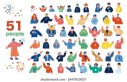 Conjunto de ilustración simple y colorido de Grande grupo de personas