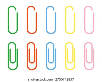 Um conjunto de ilustrações simples e colorido de clipes de papel. Perfeito para materiais de design de escritório, escola, empresa e artigos de papelaria.