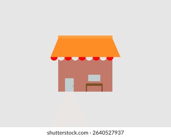 A simple and colorful illustration of a small shop or store with an orange awning