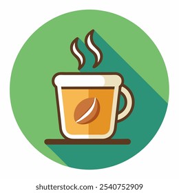 Eine einfache und farbenfrohe Illustration einer dampfenden Tasse Kaffee mit einer Kaffeebohne im Inneren. Perfekt, um Ihren Designs einen Hauch Koffein hinzuzufügen.