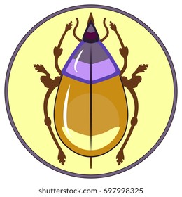 Simple colorful illustration of a stylized bug in a circle. Cute childish icon or emblem, decorative element.